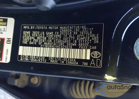 2017 Toyota Corolla Se из США, поврежденный, VIN 2T1BURHE4HC925626